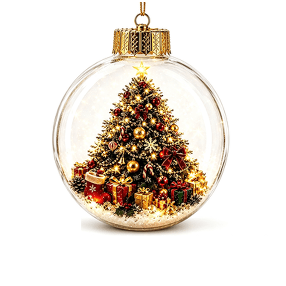 Glowing Christmas Diorama Ornament, Clear Lighted Winter Baubles, Acrylic Christmas Scene, Festive Keepsake Present, Warm LED Ambient Night Lamp.