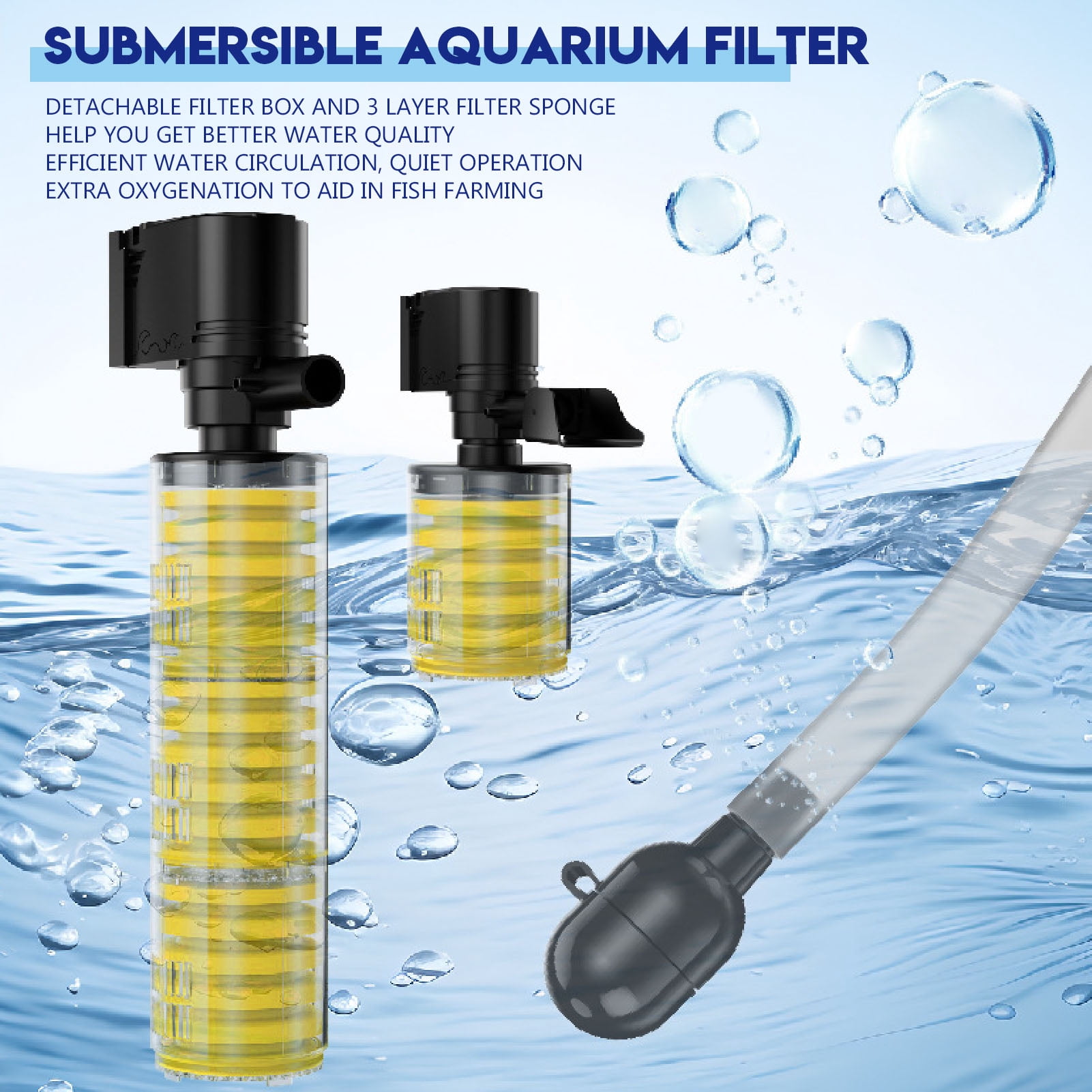 Suodoka 25W Submersible Aquarium Filter Internal 1800L/H 3 Stages Sponge Fish Tank Filter with Water Pump for 100cm / 39.3 inches Tank EU Plug 220V