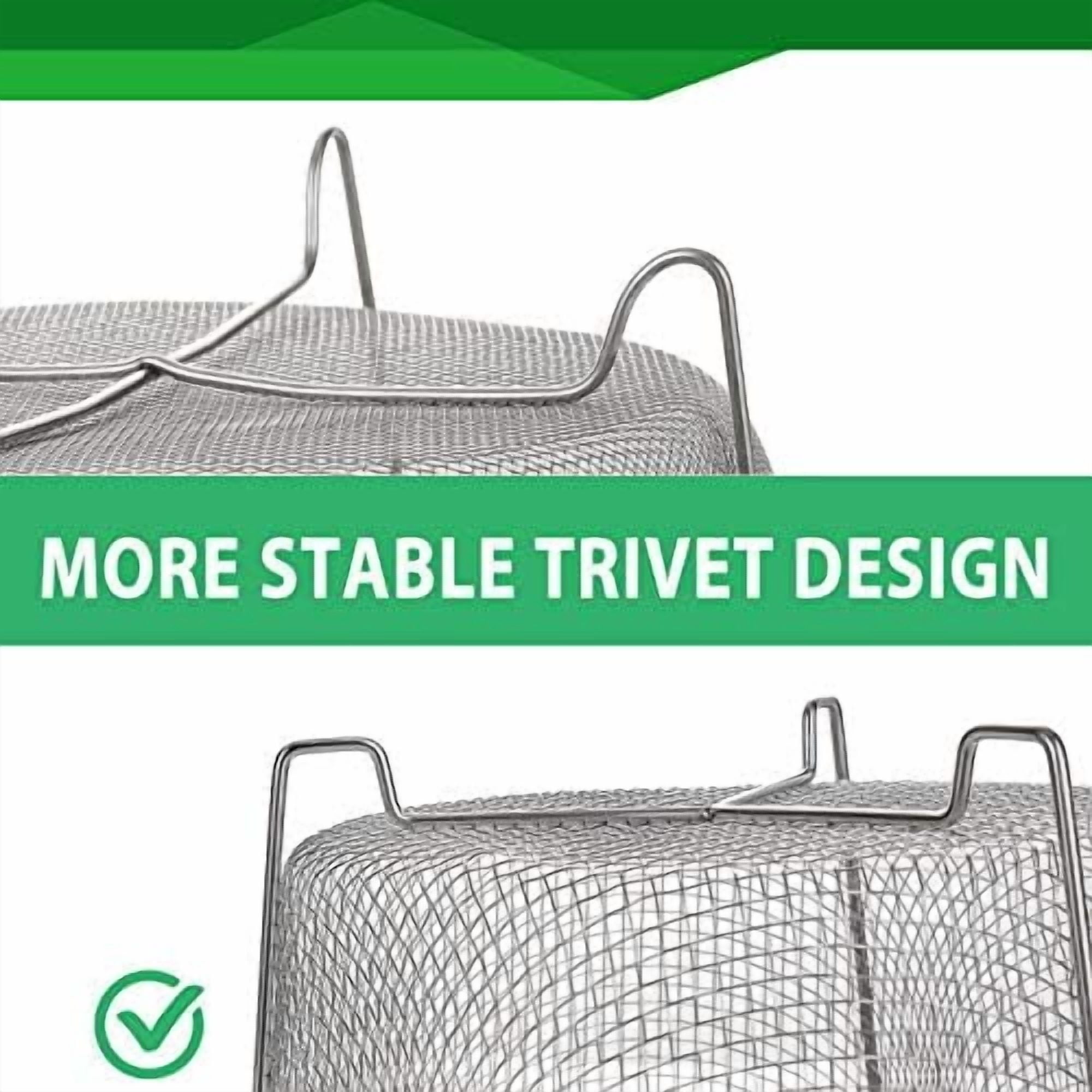 Steamer Basket for Instant Pot Accessories 6 qt or 8 quart - 2 Tier Stackable 18/8 Stainless Steel Mesh - Silicone Handle - Vegetable Steamer Insert, Egg Basket, Pasta Strainer,Silver