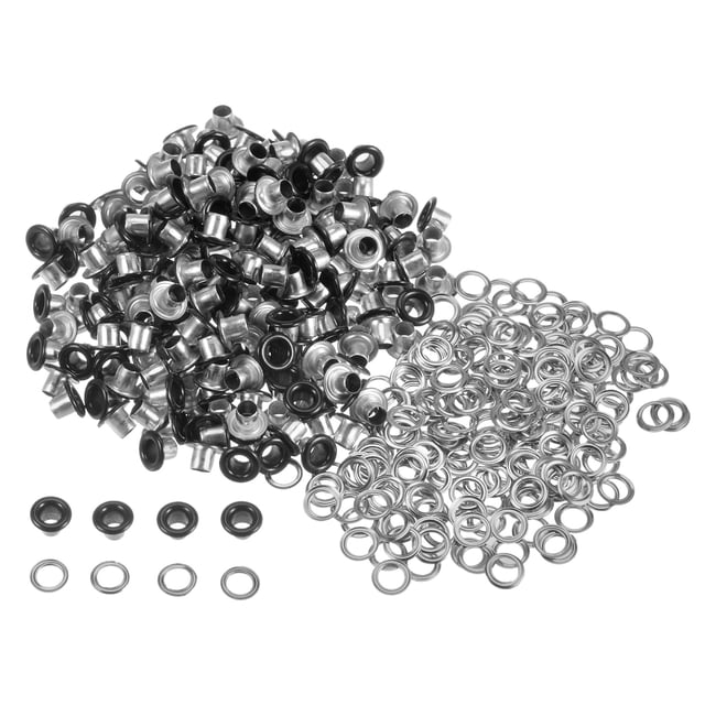 Kit de Ojales de Metal Uxcell de 300 Conjuntos con Ojales de 3mm 1/8" Agujero para Proyectos de DIY en Zapatos, Ropa, Cinturones, Etiquetas, Bolsas, Tela, Cuero, Negro