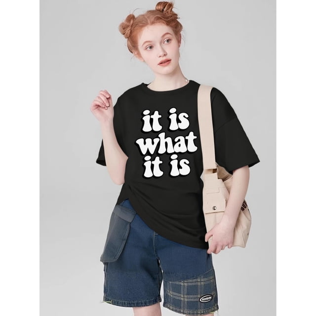 Letter Print T-Shirt for Women - Casual & Cute, Short Sleeve, Round Neck, Stretchy 100% Cotton, Machine Washable, Bottoming, Daily Wear Tee For adult, Men, Women, Teen, Teenager, adolescent, Youth