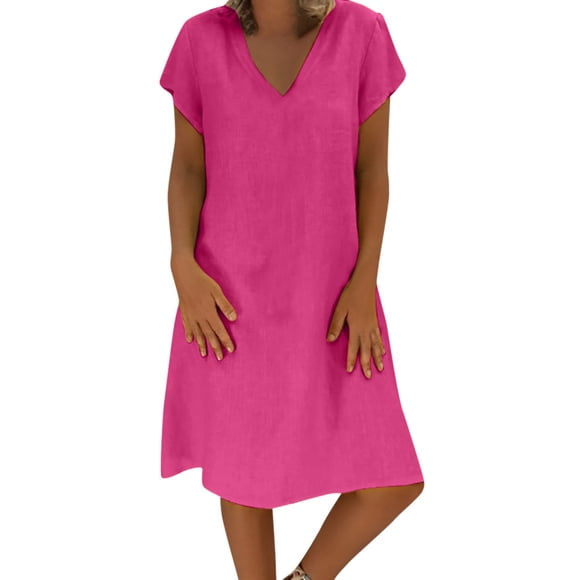 XVJRHAK Plus Size Summer Dresses for Curvy Women Women Summer Style Feminino Vestido T-Shirt Cotton Casual Plus Size Ladies Dress (Hot Pink,XXL)