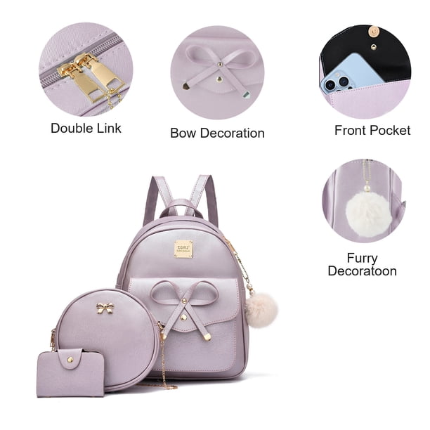 Girls Mini Leather Backpack Purse 3 Pieces Set Bowknot Small  display picture 3