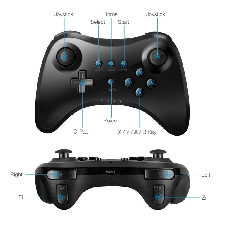 2PCS Wireless Controller U Pro Bluetooth Gamepad for Nintendo Wii U Black
