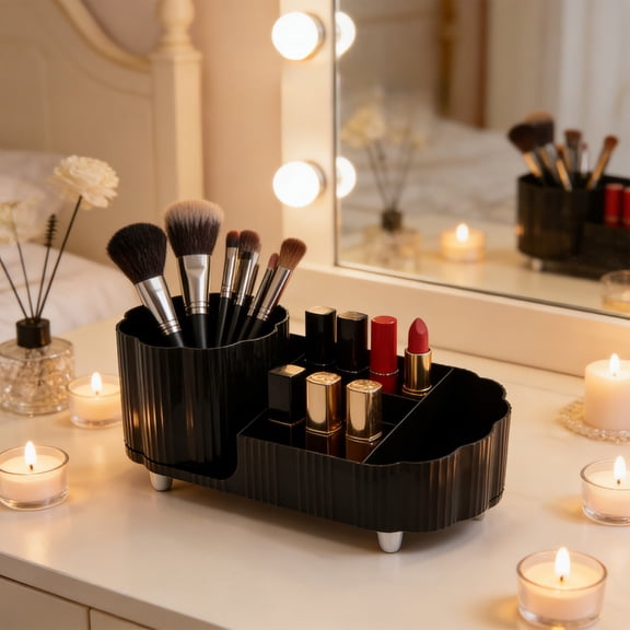 Rotating Makeup Organizer, 360 Degree Rotating Cosmetic Brush Storage Box, Vanity Desk Lipstick Eyeshadow Holder Display Stand, Beauty Supply for Home Bathroom and Vanity
