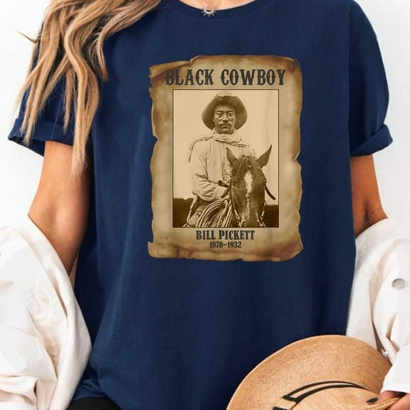 Black Cowboy Bill Pickett Western Rodeo Melanin History T-Shirt, Men's And Women's Graphic Tee 100% Cotton by TBun, Full Sizes S-5XL