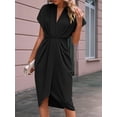 thumbnail image 4 of Women'S V Neck Elegant Dress Irregular Sleeve Solid Color Bodycon Midi Cocktail Gown Black XL, 4 of 7
