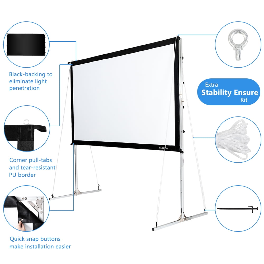 16:9 Full-Set Bag for Home Theater Camping and Recreational Events Vamvo Outdoor Indoor Projector Screen with Stand Foldable Portable Movie Screen 80 Inch 80 inch 
