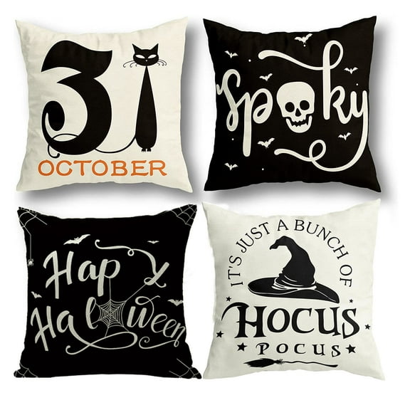 Halloween Pillowcase 18*18 Inches, 4 Pieces Linen Pillowcase Halloween Decorations, Sofa Bedroom Car Bedding Pillowcase