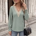 thumbnail image 4 of CHGBMOK Long Sleeve Shirts for Women Casual Lace V Neck Dressy Tops Fall Trendy Blouses Hollow Floral T Shirts, 4 of 9