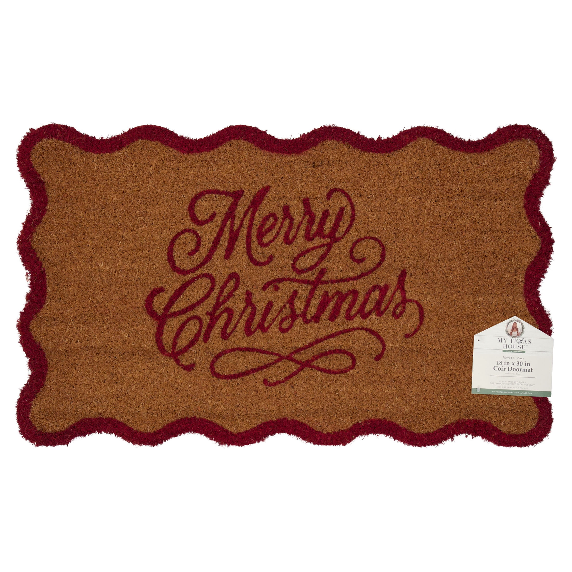 My Texas House Natural and Red Merry Christmas Outdoor Coir Doormat, 18" x 30"