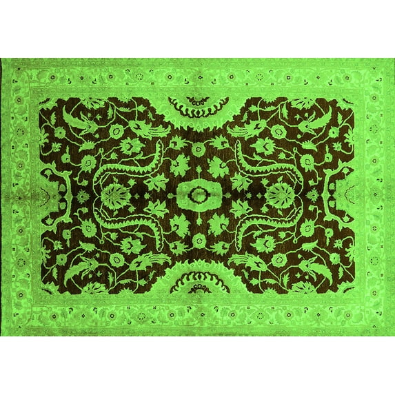 Ahgly Company Indoor Rectangle Oriental Green Traditional Area Rugs, 7' x 10'