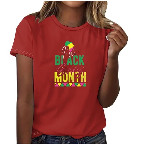 Tops de Algodón para Mujeres Día de la Independencia Casual Impreso Cuello Redondo, Camiseta de Manga Corta para el Hogar Y Diario