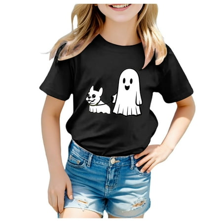 Staki Halloween Girls Clothes Toddler Halloween Shirt Baby Girl Cute Tshirt Short Sleeve Tee Top Kids Season Fall Outfit 3-13Y 10-11 Years