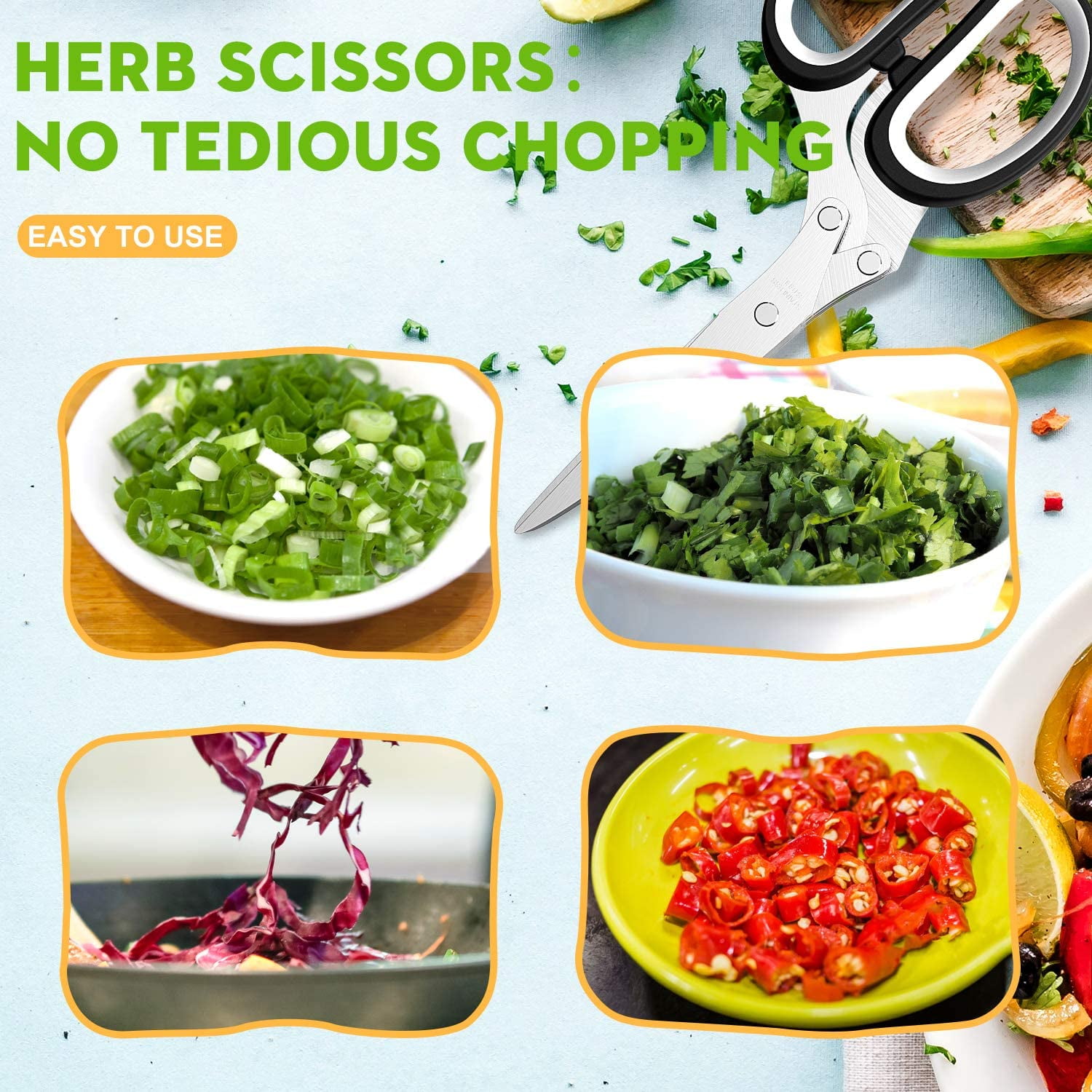 Herb Scissors Set, Kitchen Gadgets for Cutting, Stainless Steel Food Scissors