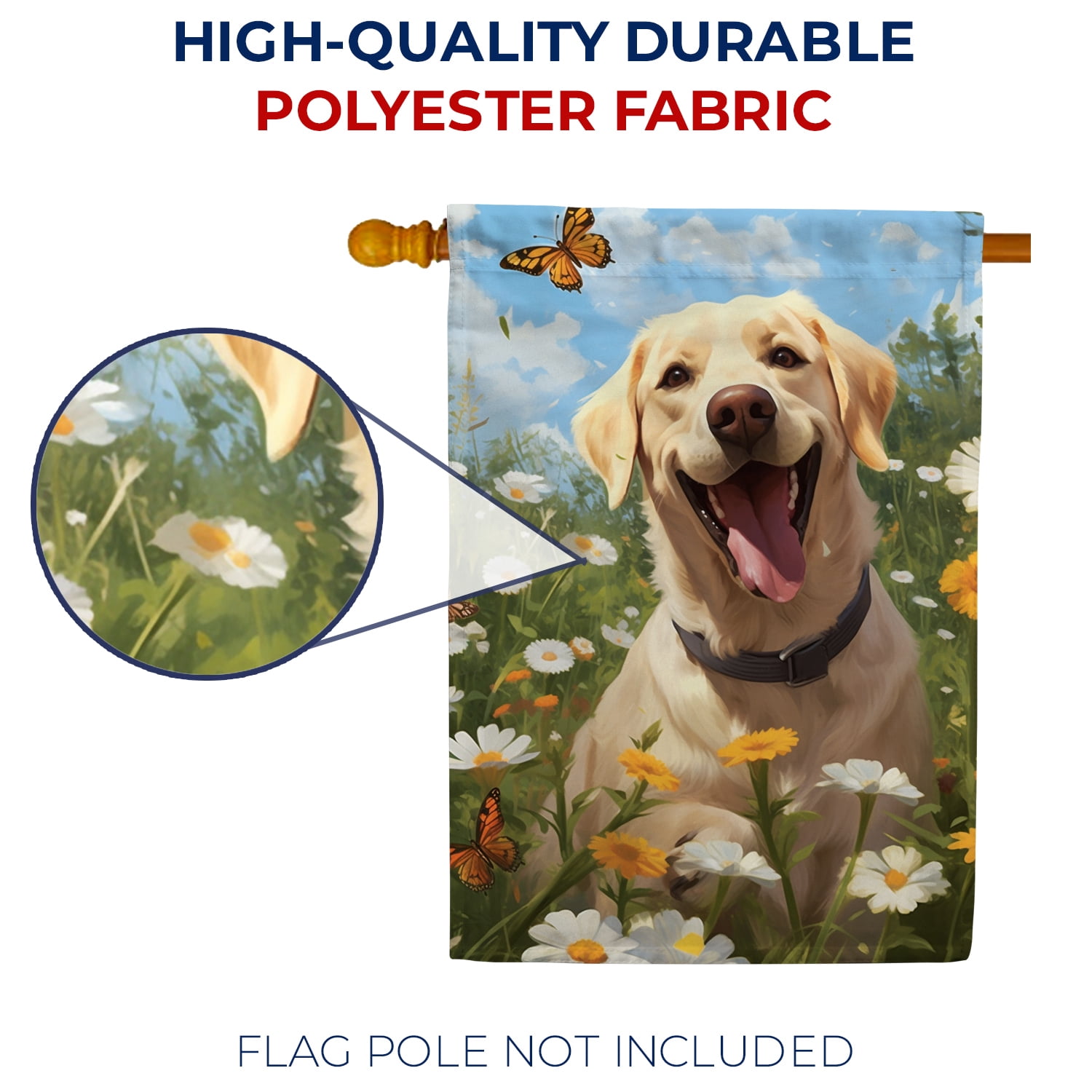 America Forever Spring Summer Golden Retriever Dog House Flag 28 x 40 inch Double Sided Golden Retriever Puppy Floral Daisies Spring House Flag for Outdoor Dog Flag Yard Decoration