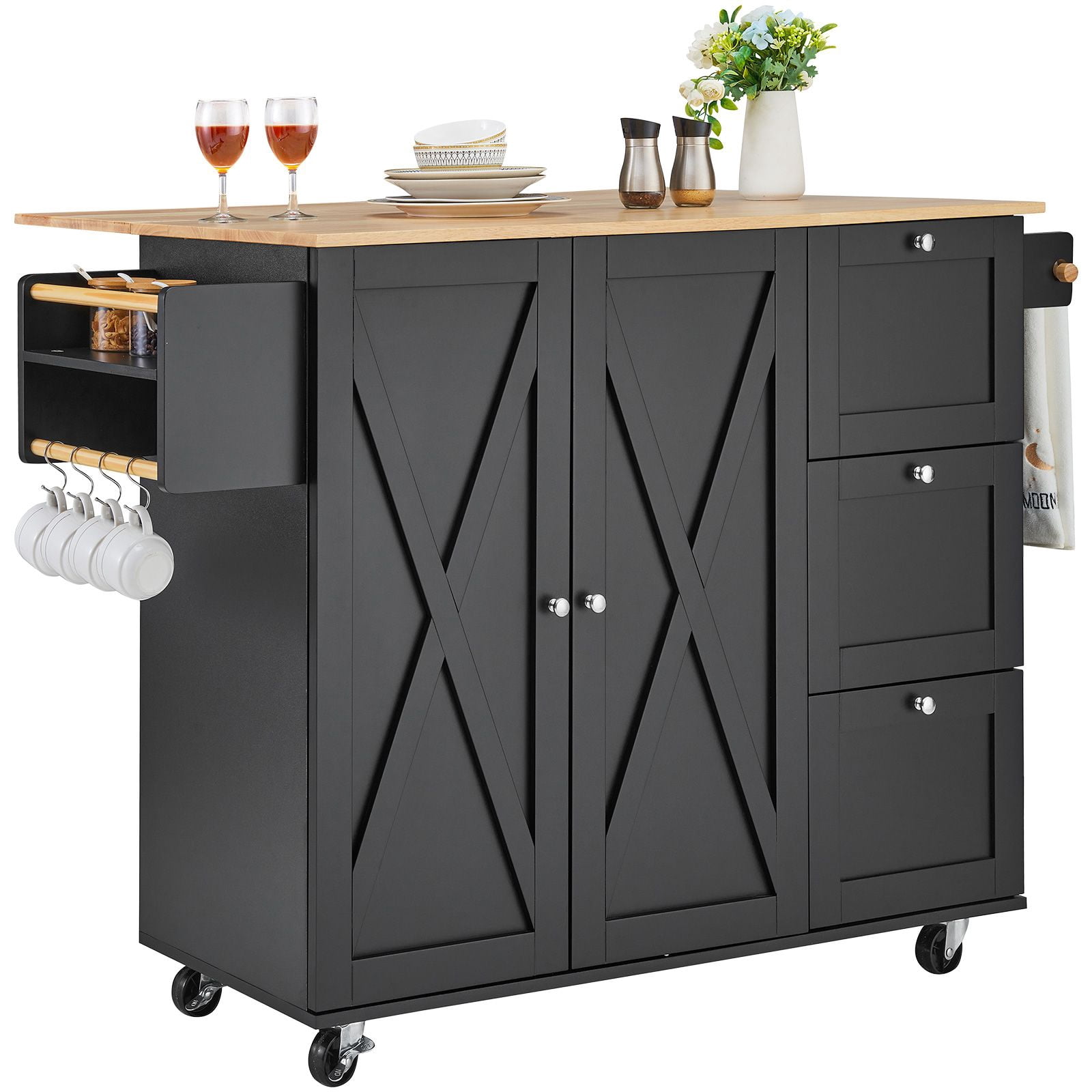 Kitchen Island Cart with Wheels, 2 Drawers & 2 Shelves, Mobile Rolling Storage Cabinet for Kitchen