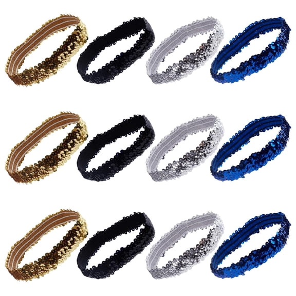 12PCS Sequin Headband Elastic Glow Stretch Sparkle Glitter Fashion Adjustable Hair Band Accessories Set for Women Sports Dance Party Teams Store(4 Colors) for making