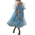 thumbnail image 2 of Women Summer Puffy Tulle Princess Dress Solid Color Square Neck Short Sleeve Ruffle Hem A-Line Dress Plus Size, 2 of 4