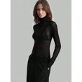 thumbnail image 4 of Top de Larga Ajustado de de Color Liso con Cuello Alto para Mujer, Camisa Transparente. Negro M, 4 of 7