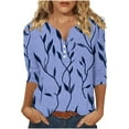 thumbnail image 2 of Viluyesy Women's 3/4 Sleeves T-Shirt V-Neck Shirt Tops Relaxed Button Loose Blouse Purple Size 3XL, 2 of 5