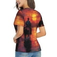 thumbnail image 3 of Honeii Sunset River Western Cowboy Print Women's Classic V-Neck T-Shirt,Womens Fashion Tops,Stylish Everyday Top for Women, Casual Summer Spring Outfits Clothes-Medium, 3 of 5