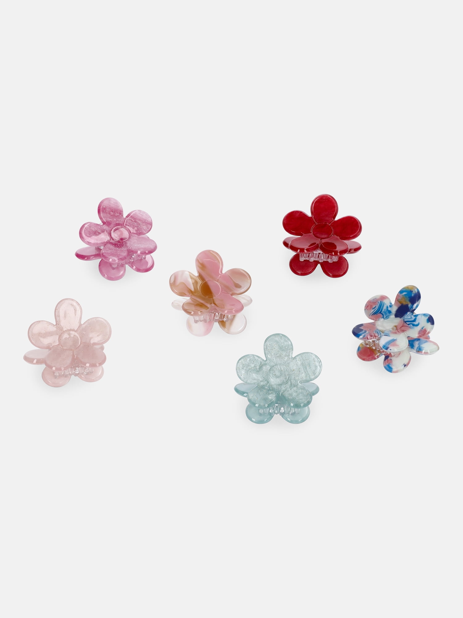 Justice Girls Multi Marbled Flower Claw Hair Clips, 6-Piece Set