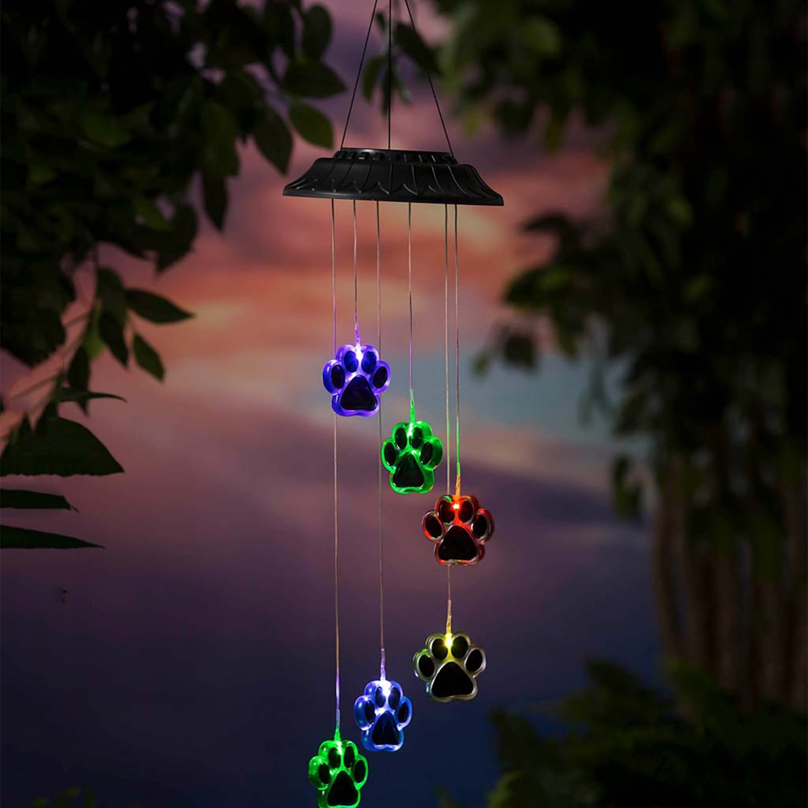 Outdoor Solar Led Wind Chime Lights Pet Pawprint Pets Keepsake Waterproof Color Changing Wind Chime