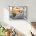 thumbnail image 3 of Open Window Canvas Wall Art: Sunset Coastal Beach Scenery Fake Window View Picture Blue Ocean Waves Seascape Painting Nautical Sailboats Prints Modern Natural Sea Landscape Artwork for Bedroom, 3 of 6