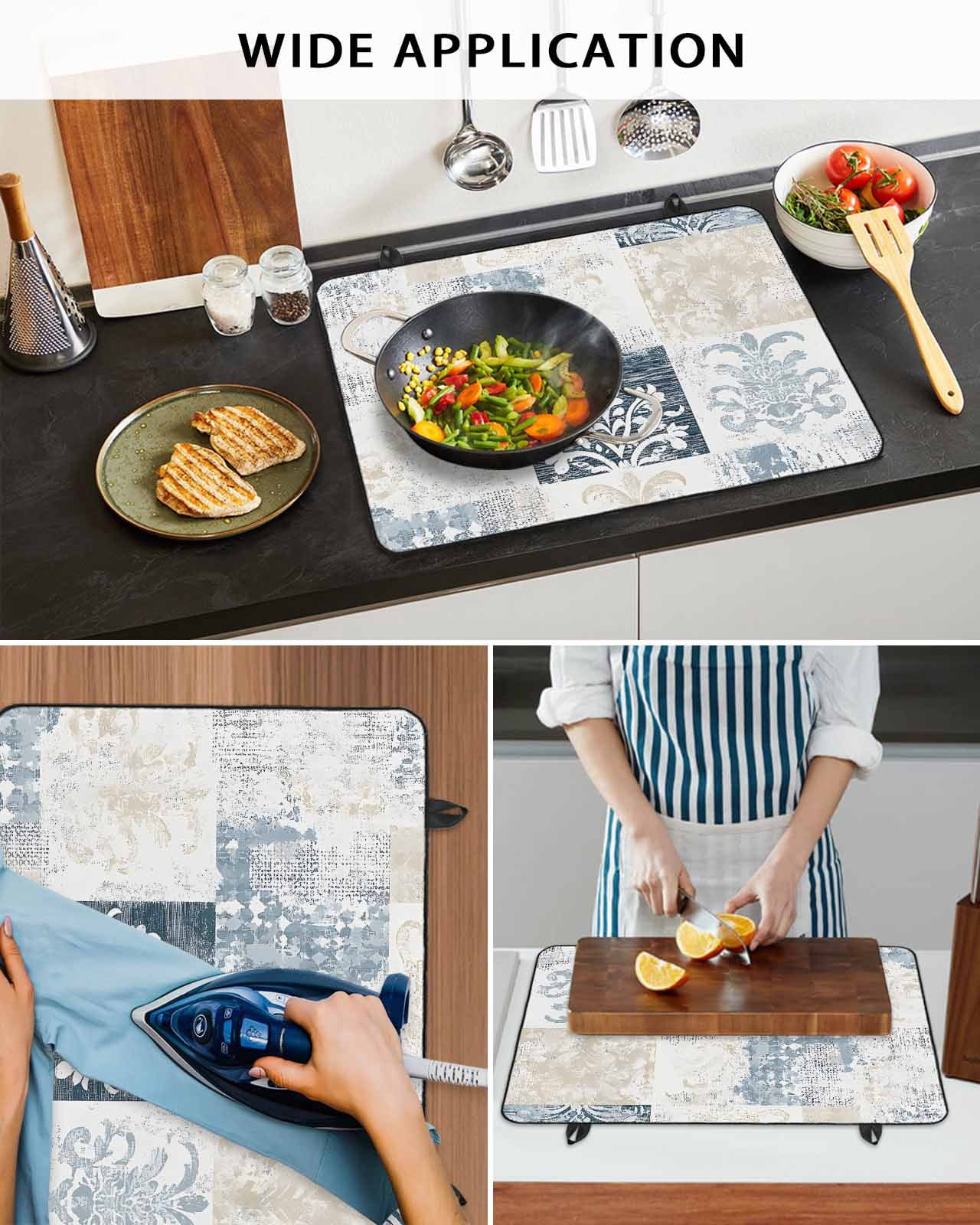 nqOlkjepod Large Induction Cooktop Protector Mat 36"x21", Abstract Floral Check Stove Top Covers for Electric Stove, Vintage Checkered Flowers Stove Burner Cover Mats, Glass Top Stove Cover