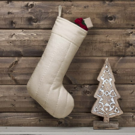 Ivory White Traditional Christmas Decor Felt Fabric Loop Ivory White Traditional Christmas Decor Felt Fabric Loop Hand Quilted Solid Color Stocking
