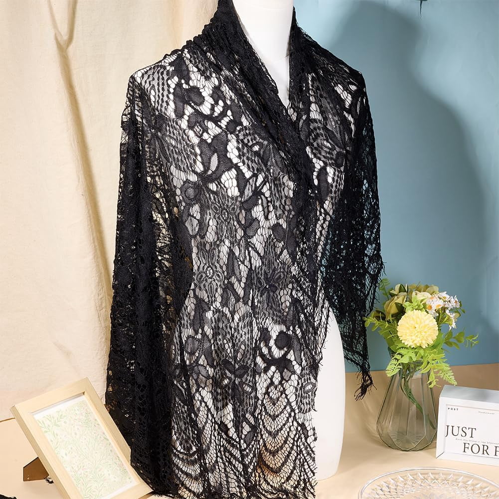 Nylon Flower Lace Ribbon Clothes Accessories Black 59-1/8 inch(1500mm)