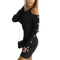 thumbnail image 4 of DYMADE Women Solid Color Off Shoulder Sexy Slim Wrap Hip Long Sleeve Bodycon Dress, 4 of 4