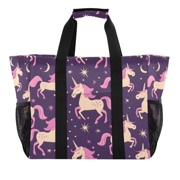 Reusable Grocery Bags with Handle Side Pocket Waterproof Shopping Portable Tote Magic Unicorn and Star
