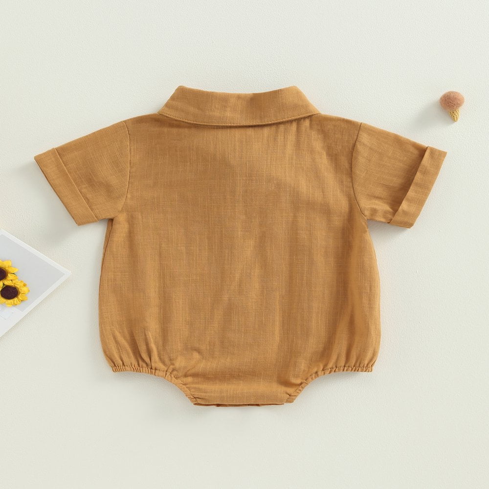 Newborn Baby Boy Dress Shirt Romper Cotton Linen Short Sleeve Button Down Pocket Bodysuit Onesie Walmart