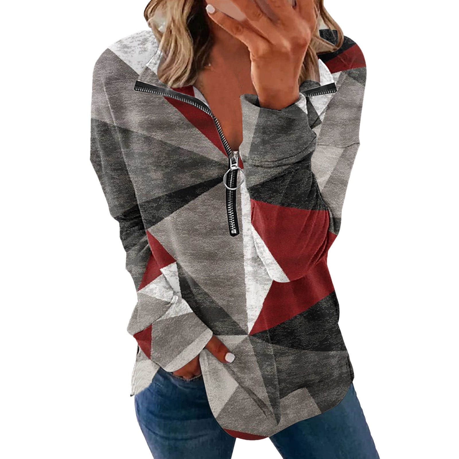 Lastesso Womens 1/4 Zip Up Tunic Shirt Western Aztec Pullover ...