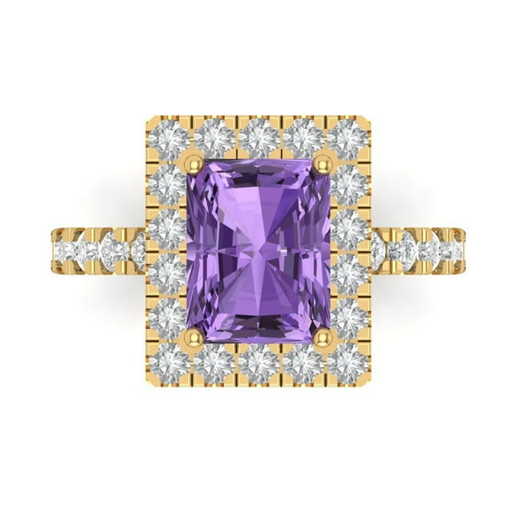 3.84ct emerald cut purple alexandrite 14k yellow gold engraving statement Bridal Wedding halo Designer Ring size 7.5