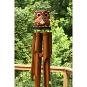 Handmade Wooden Speak No Evil Owl Bamboo Wind Chime Wood Statue Figurine Hoot Sculpture Art Rustic Patio Garden Outdoor Decor