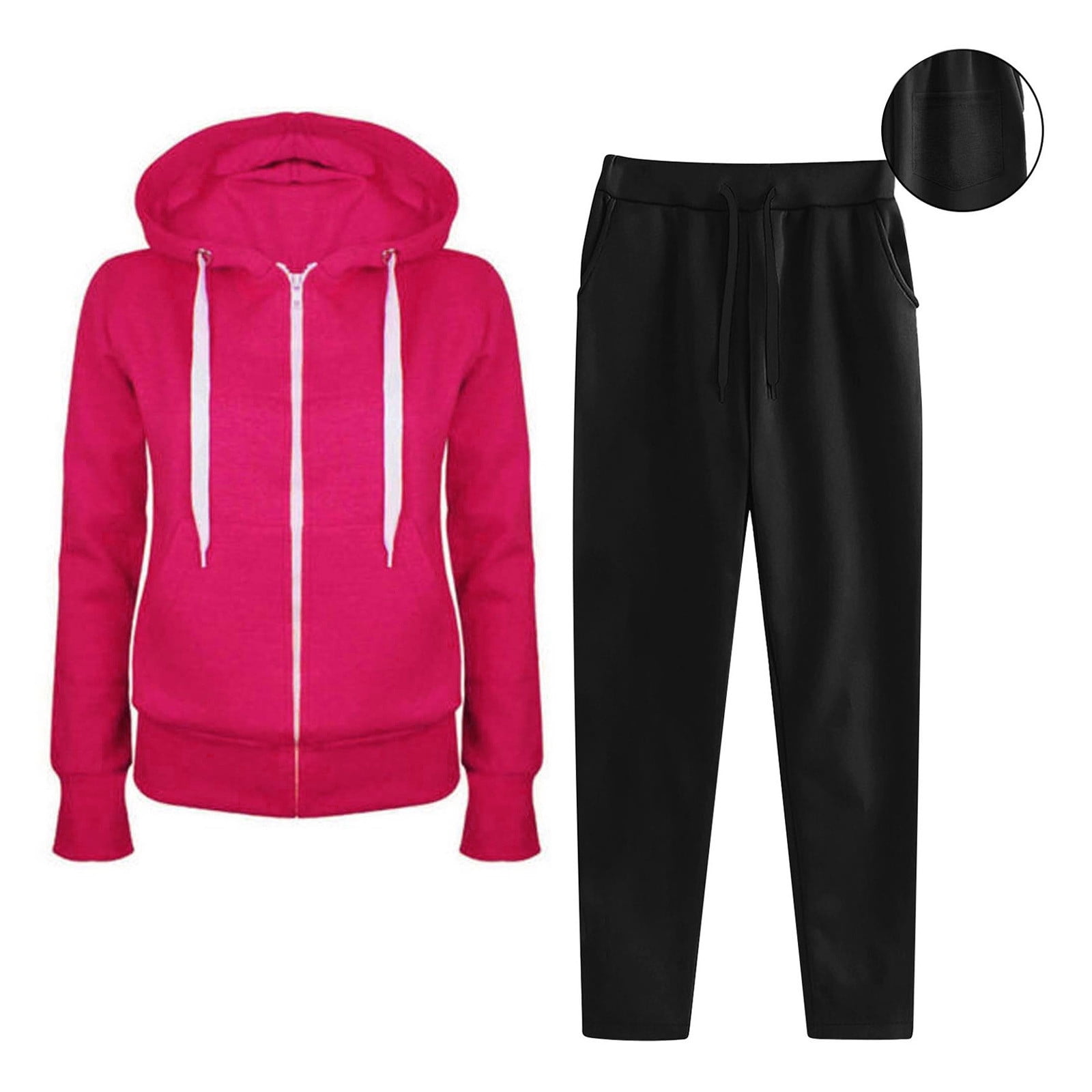 UPPADA Lounge Two Piece Sets for Women Zip Up Hoodies Set Casual Matching Sets Sweatsuits 2 Piece Outfits Fall Sweat Sets Lounge Hoodies and Cargo Pants Wide Leg with Pockets Hot Pink,L
