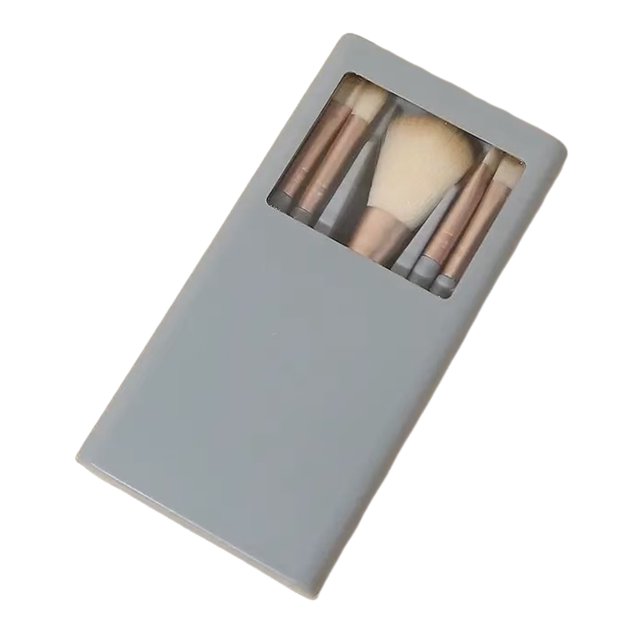 Juego de 5 brochas de maquillaje para mujer con espejo, estuche de almacenamiento, brochas sintéticas profesionales para sombras de ojos, rubor, bases, corrector y difuminado.