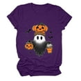 thumbnail image 5 of enyan Crew Neck Shirt Funny Family Party Celebration Short Sleeve Tee Pumpkin Graphic Cute Ghost Tops Halloween Women'sT-Shirts Purple,S, 5 of 5