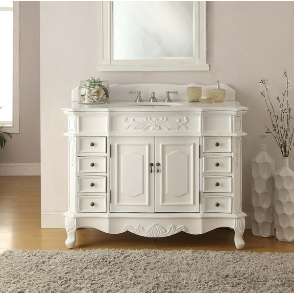 42” Traditional Style White Marble Morton Bathroom Sink Vanity