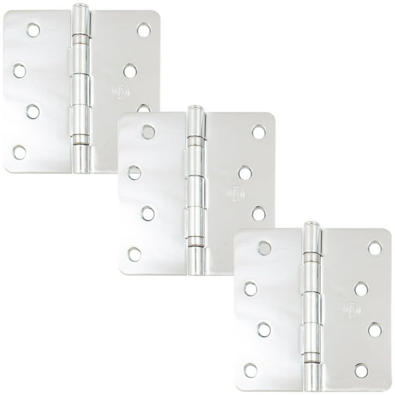 Stone Harbor Hardware 4" Ball-Bearing Door Hinges, 1/4" Radius Corner, Polished Chrome, 3-Pack