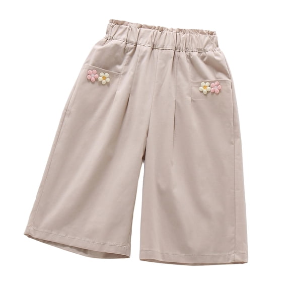 JAJAHO Girls Capri Pants Casual Summer Floral Embroidered Elastic Waist Loose Fit Cropped Pants For Kids 1-9Y Stylish Trousers