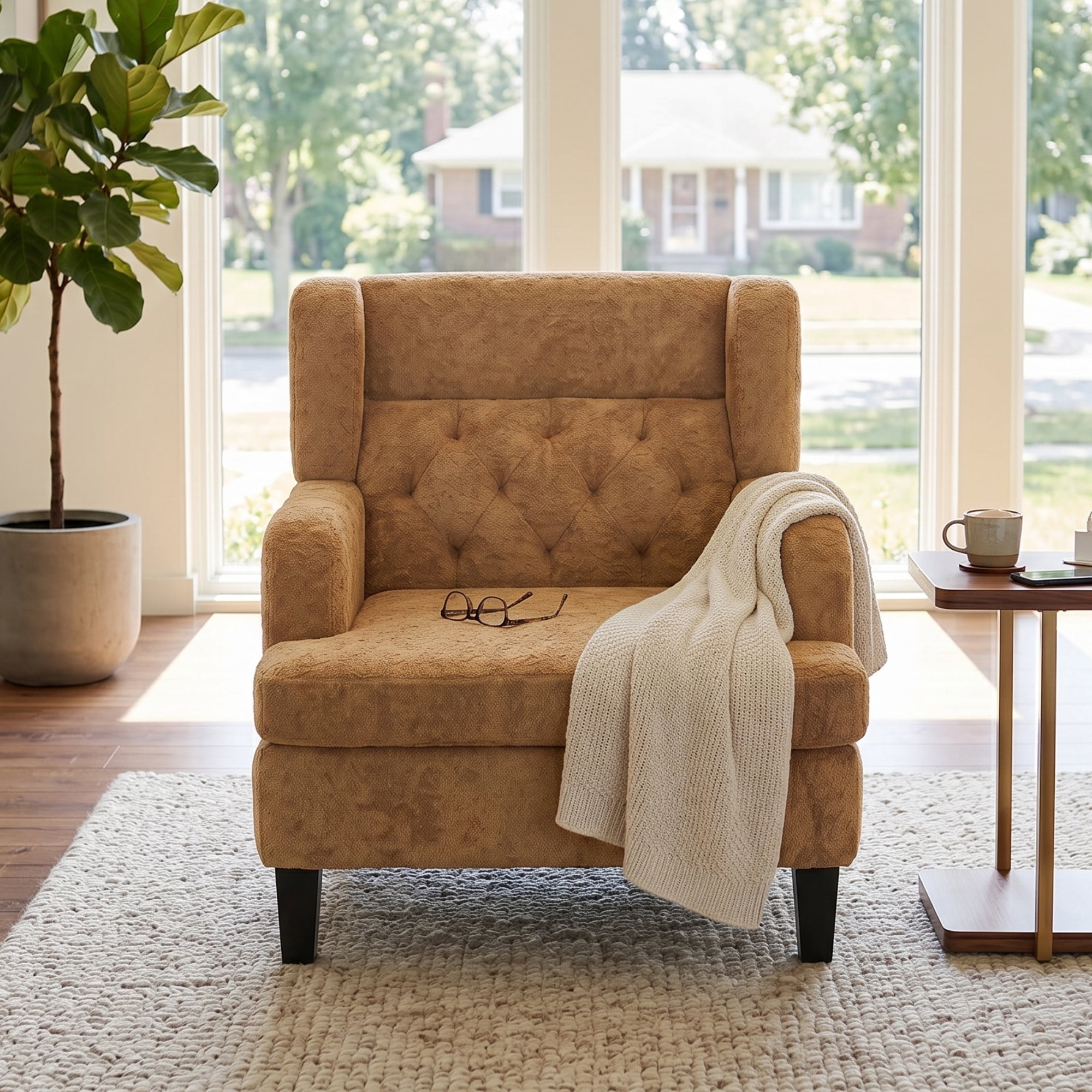 Euroco Modern Accent Chair,Upholstered Armchair with Solid Wood Frame,Comfy Reading Chair,Living Room Chair for Bedroom, Guest Room,Orange