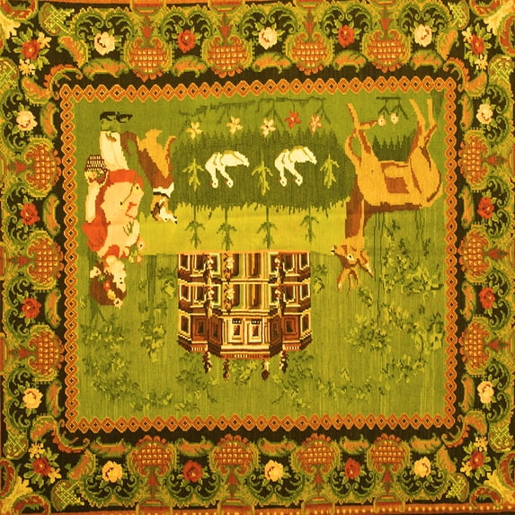Ahgly Company Indoor Square Medallion Yellow French Area Rugs, 7' Square