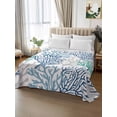 thumbnail image 2 of Blue Teal Grey Coral Coastal Flat Sheets Only Twin XL Size, Soft Breathable Bed Top Sheets for Mattress, Summer Beach Nautical Ocean Luxury Bedding Flat Sheets for Home Hotel Bedroom Bed Protection, 2 of 9