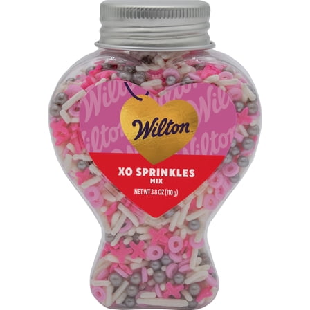 Wilton Valentine's Day Edible Sprinkles Heart Bottle 3.8oz. Red Pink White Silver Mix