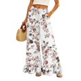 thumbnail image 3 of Botanical Floral Ruffle Hem Wide Leg Pants - High Waisted Palazzo Trousers with Pockets, Flowy Drawstring Casual Lounge Pants for Women Light pink M, 3 of 7