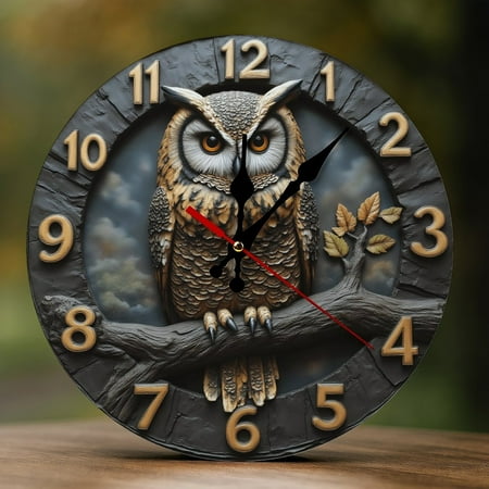 Wall Clock Decorative - Rustic Owl-A Print 2D Vintage Wall Clocks Battery Operated Silent Non-Ticking for Bedroom, Living Room, Kitchen, Office, Classroom, 10 Inch